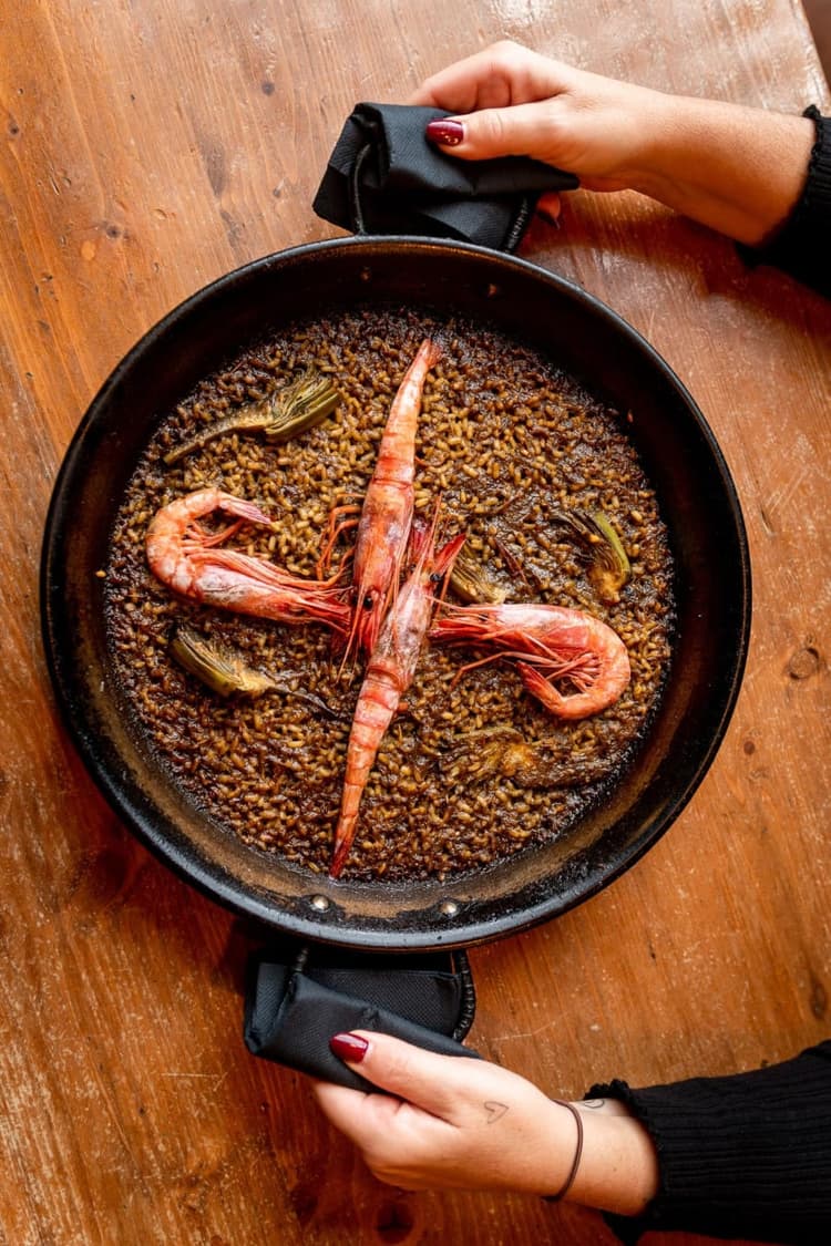 Paella amb gambes.